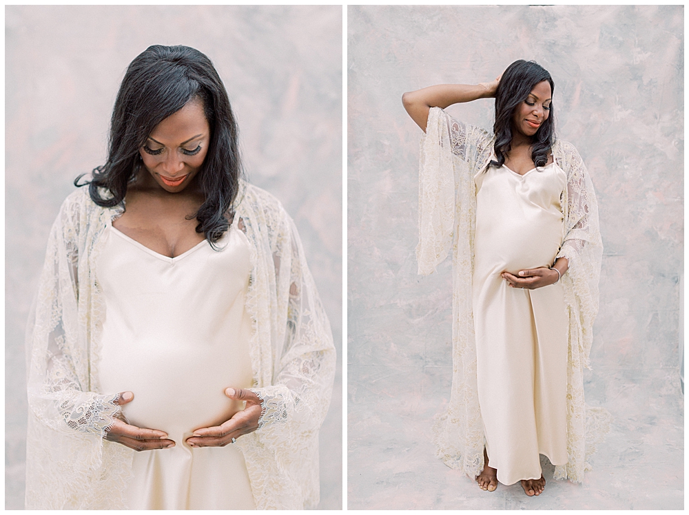 Expecting Mother Caressing Baby Bump In Dc Maternity Session