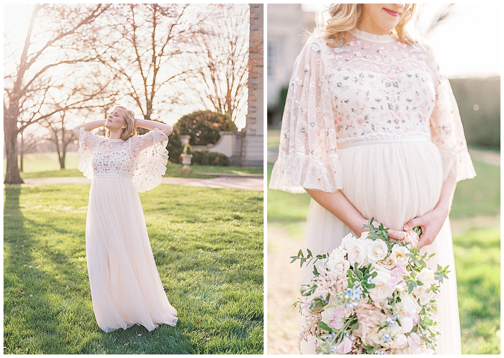 Golden Light And Bouquet Maternity Session