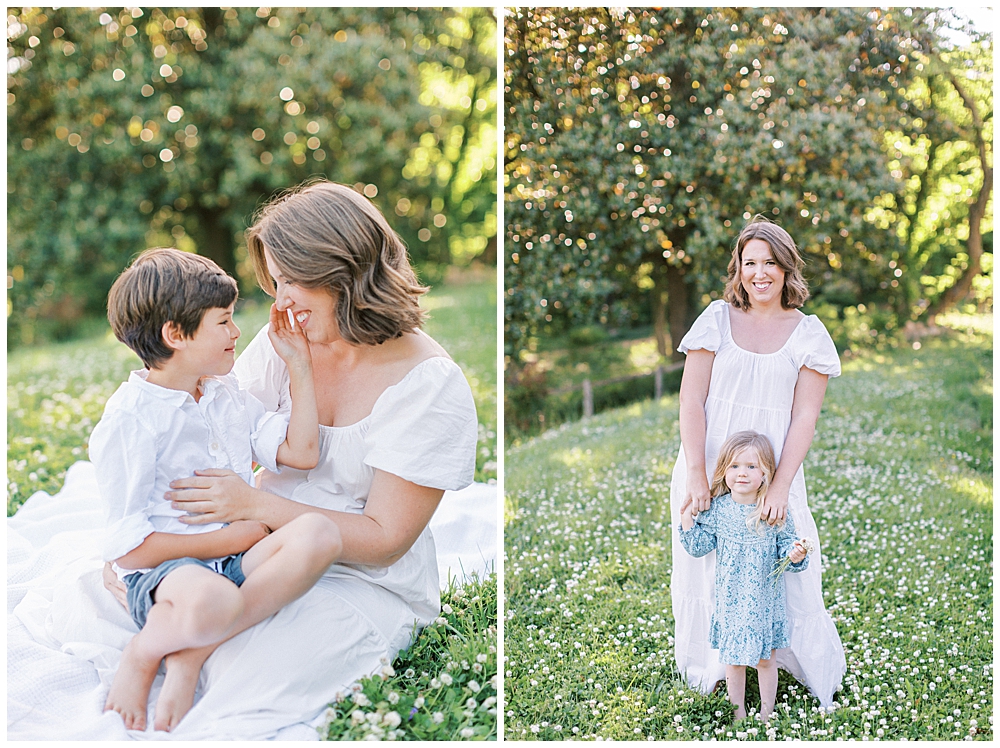 Mother With Her Two Young Children During Their Maryland Family Photos At Mulberry Fields