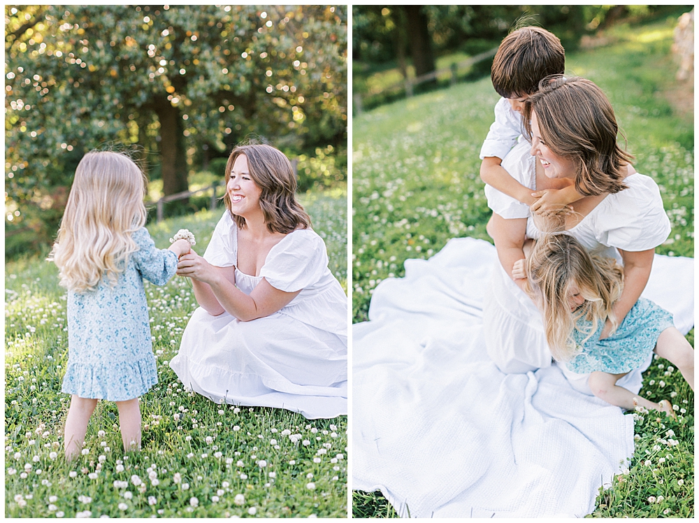 Mother With Her Children In A Field Of Flowers