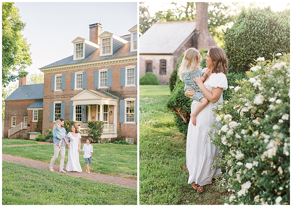 Family Photographers Maryland | Family Walks Together In Front Of Manor At Mulberry Fields