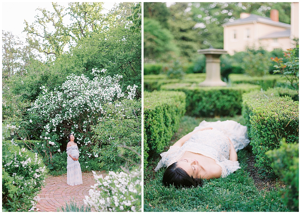 Pregnant Woman In Tudor Place Gardens During Maternity Shoot