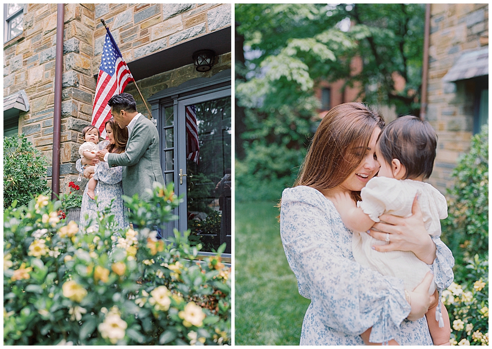 Arlington Family Photographer | Family Celebrates One Year Old In Front Of Their Home