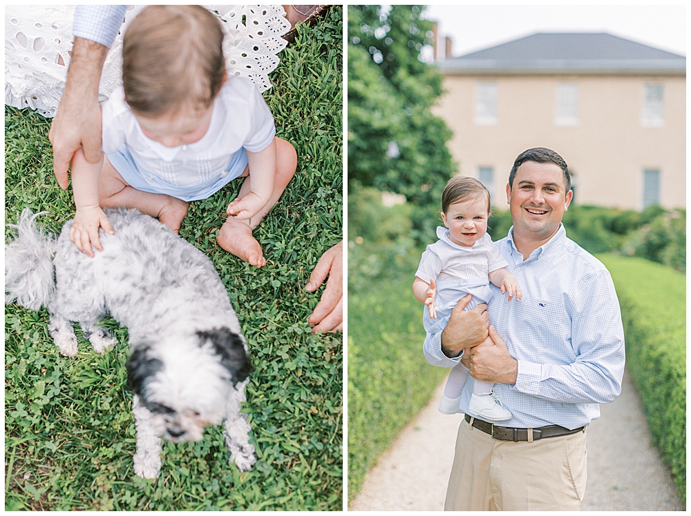 Baby Boy Pets His Dog And Dad Holds His Son