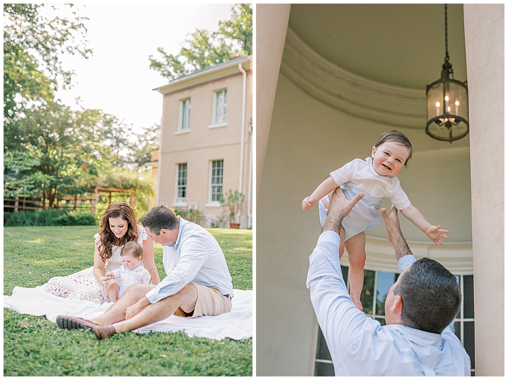 Family Plays In Front Of The Manor At Tudor Place During Their Family Photos In Dc