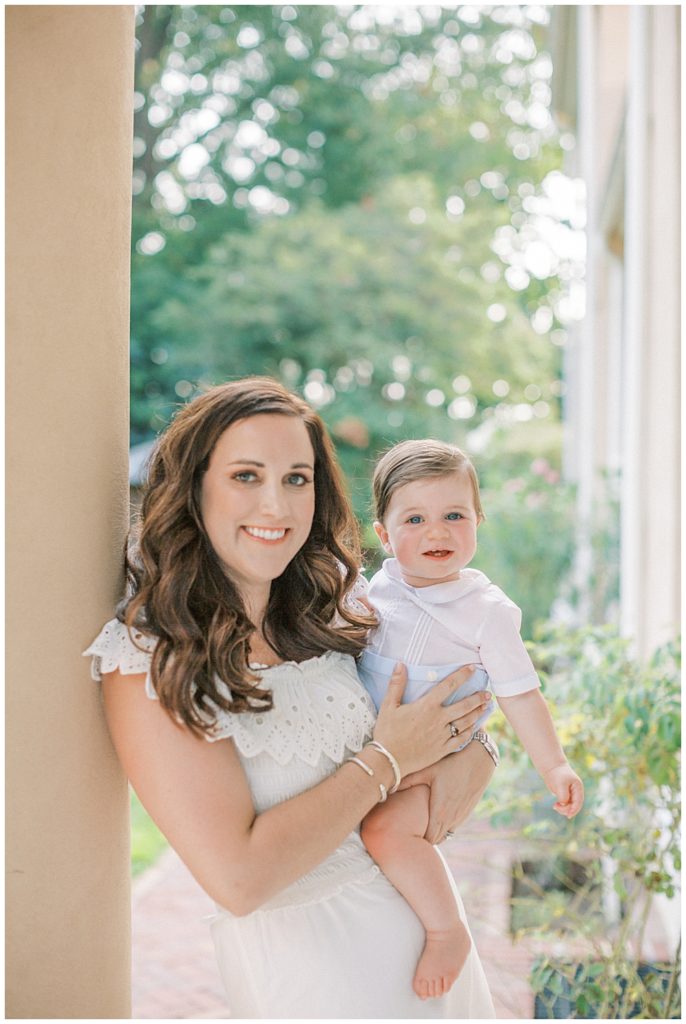 Mother And Son Smile During Tudor Place Family Session In Dc