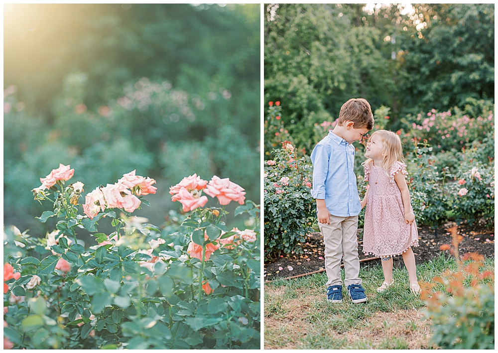 Brother And Sister Lean Together In The Bon Air Rose Garden