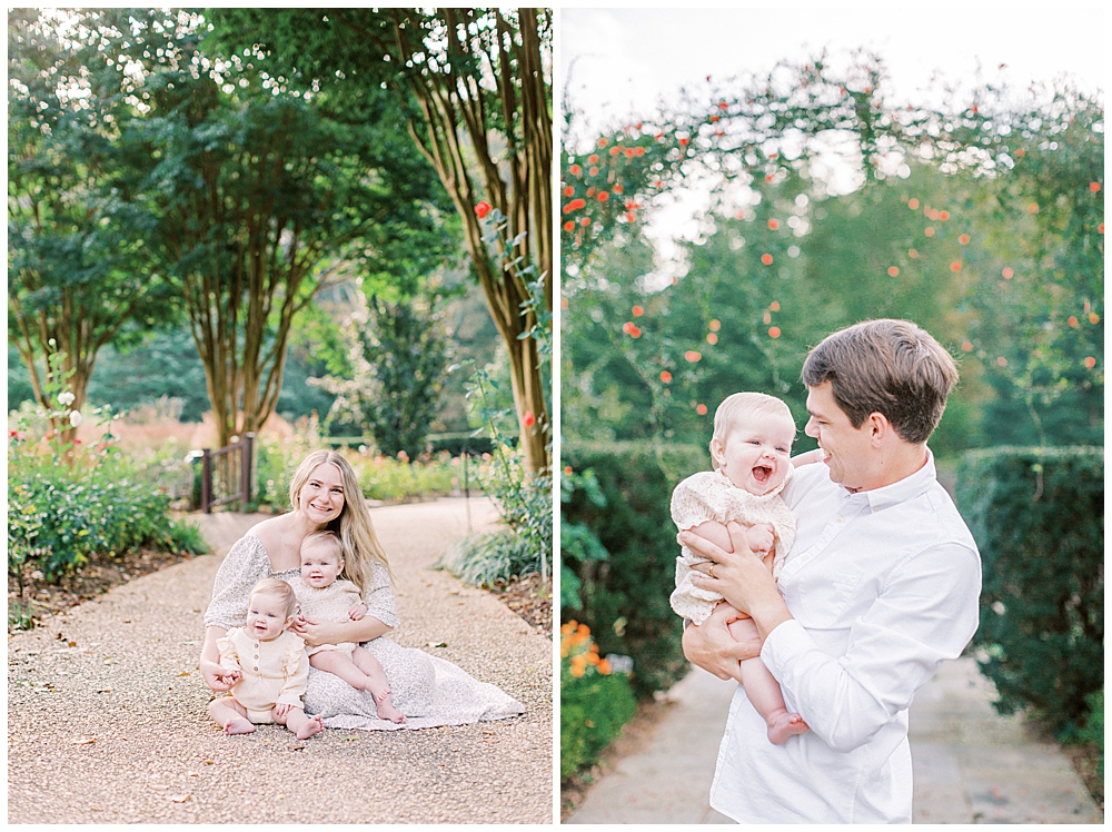 Parents With Their Twin Babies In A Garden