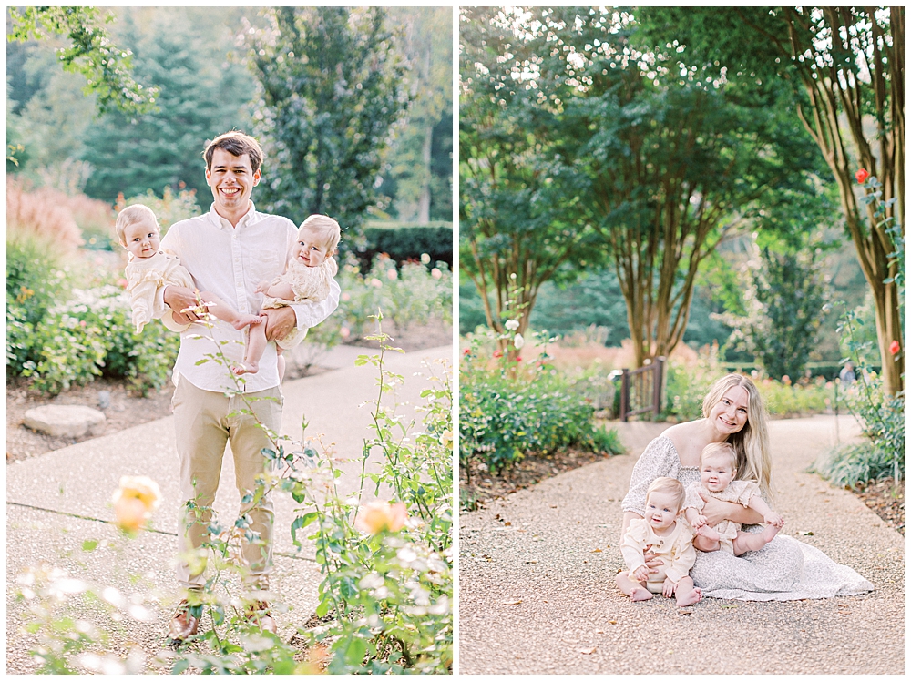 Father And Mother Each Hold Their Twin Girls At Brookside Gardens