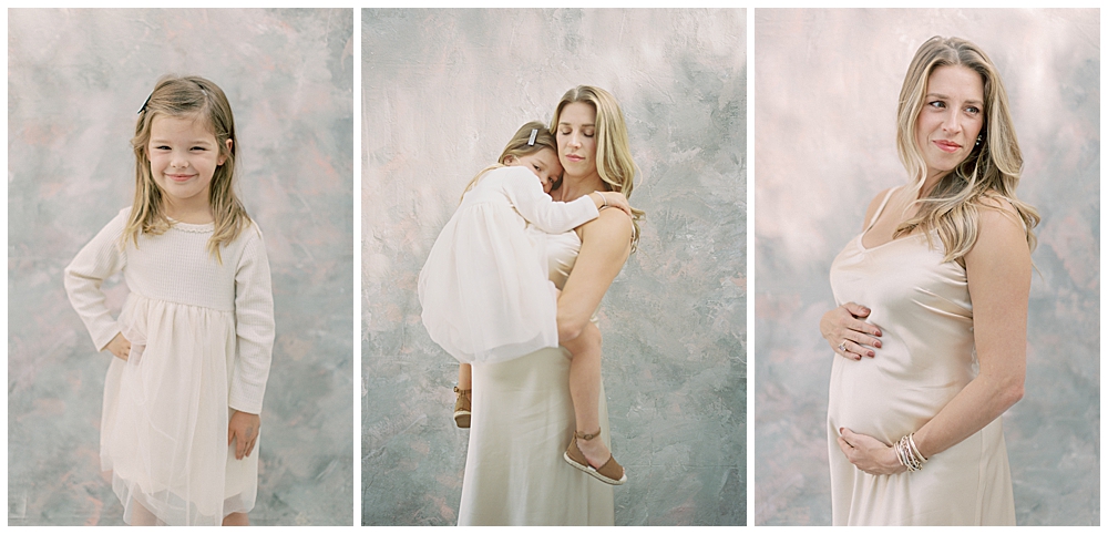 Studio Maternity Session Outside Of Northern Va With Expecting Mother And Young Girl