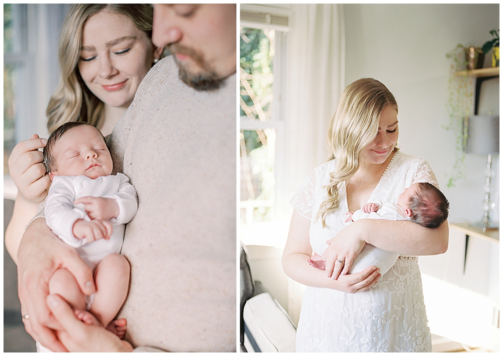 New Parents Hold Their Baby Girl During Their Newborn Session In Northern Va