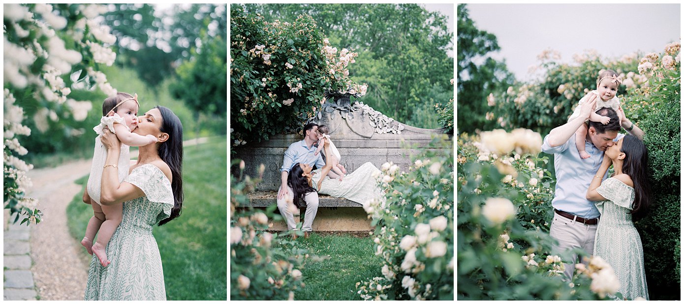 A Collage Of Three Images From A Family Photo Session At Dumbarton Oaks.