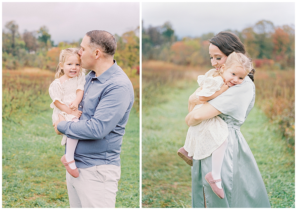 Two Portraits Of A Father And Mother Each Holding Their Young Daughter