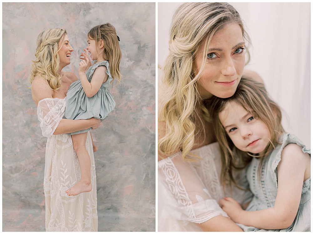 Mother And Daughter Look At The Camera During Their Motherhood Photo Session By Dc Motherhood Photographer Marie Elizabeth Photography