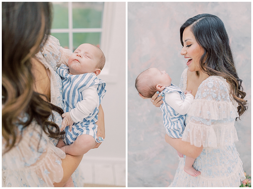 A Motherhood Studio Session With Mother And Baby Wearing Blue By Dc Newborn Photographer Marie Elizabeth Photographer