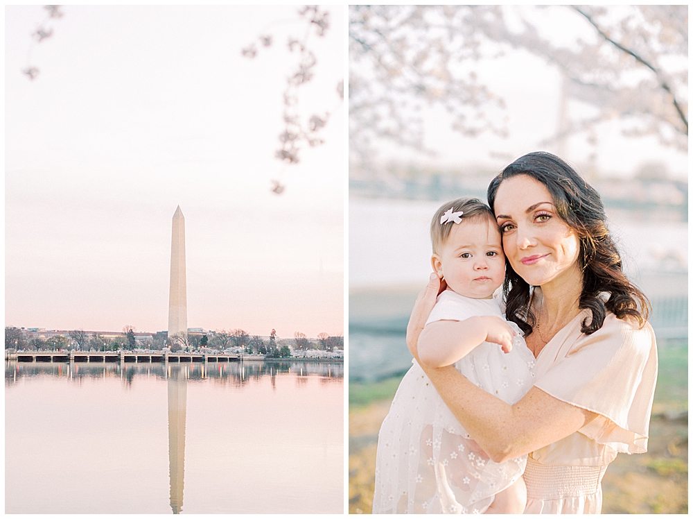 A Mother Holds Her One Year Old Daughter During The Cherry Blossoms In Dc