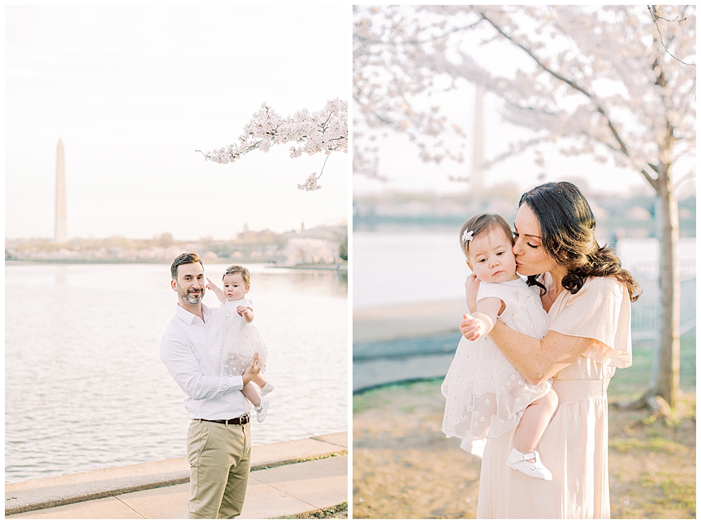 A Mother And Father Stand With Their Baby Daughter Along The Tidal Basin In Washington Dc