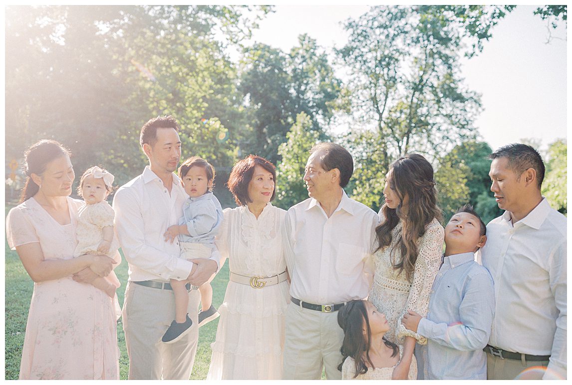 Grandparents Stand With Their Children And Grandchildren During Their Colvin Run Mill Family Photos.