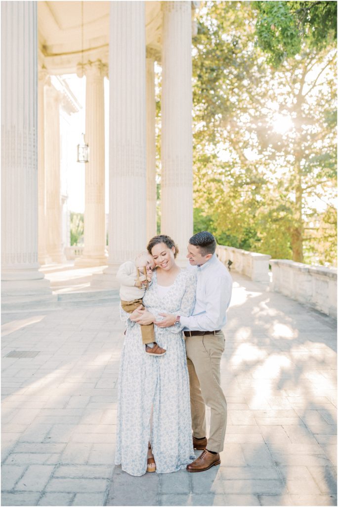 Son Lays His Head On Mother's Shoulder During Dar Constitution Hall Photos For Family Session.