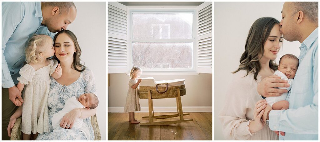 A Collection Of Three Images Of A Family During Their Newborn Photos In Arlington.