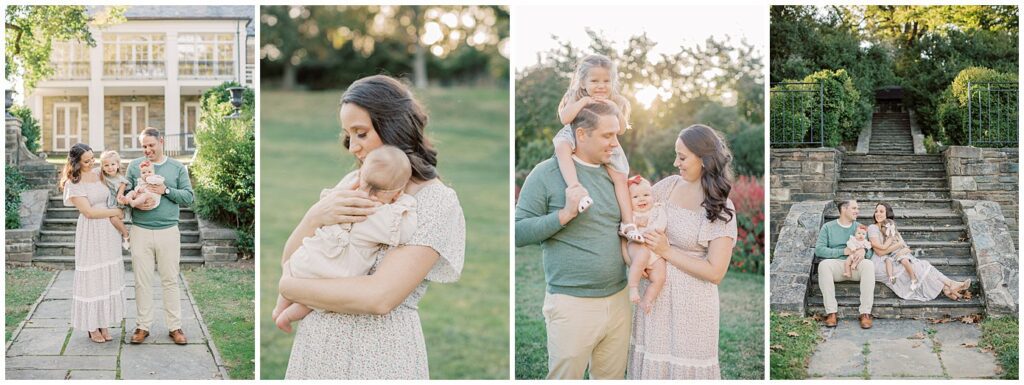 Maryland Photoshoot Locations - Collage Of 3 Images From Family Photo Session At Glenview Mansion.