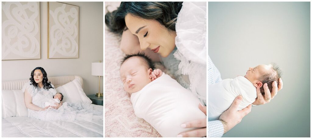 Brunette Mother In Blue Needle &Amp; Thread Gown With Her Newborn.