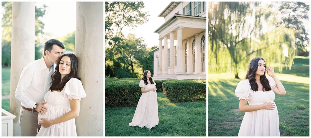 A Collage Of Three Images From A Maternity Session At Riversdale Manor, A Beautiful Maryland Photoshoot Location.