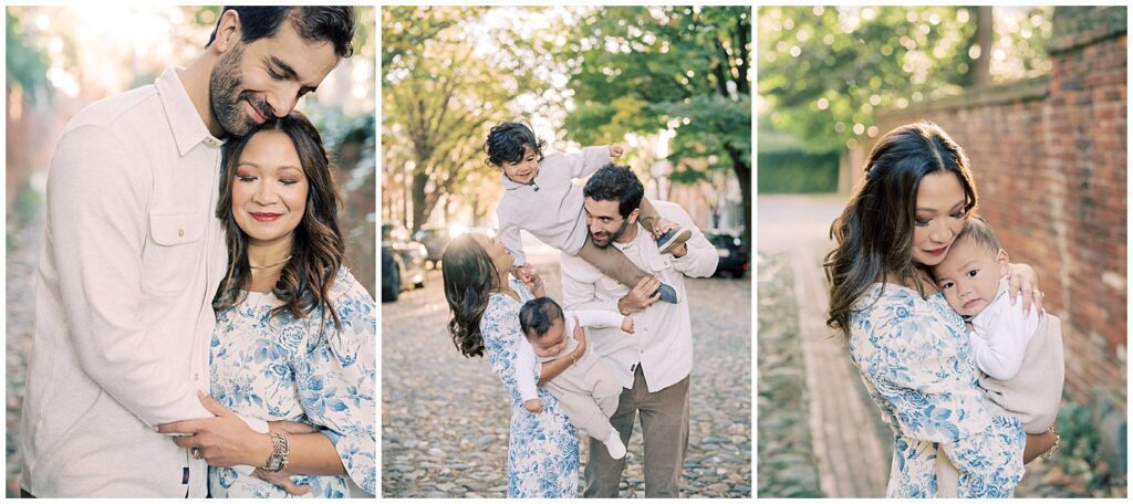 A collage of three family images, photographed by Alexandria Photographer.