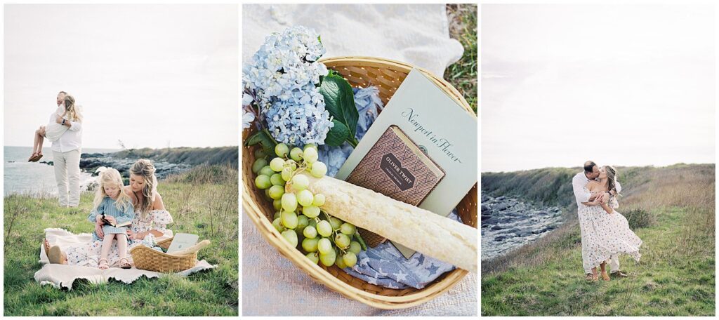 A Collage Of 3 Images Of A Family Photographed Along The Rhode Island Coast By Destination Family Photographer Marie Elizabeth Photography.