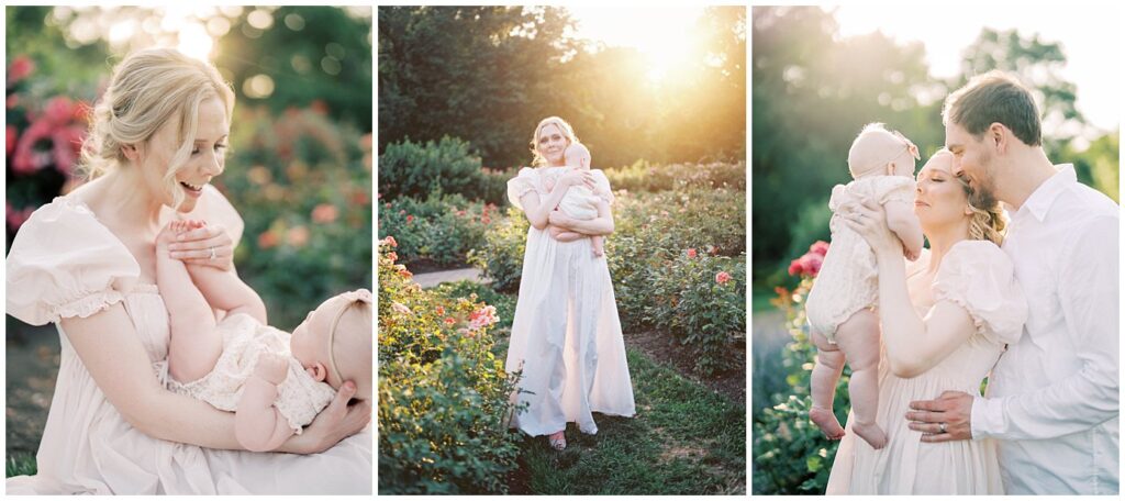 A Collage Of Three Images Of A Mother, Father, And Baby During Their Arlington Family Photos.