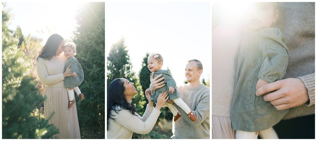 Collage Of Three Images Of A Family At A Christmas Tree Farm For A Post About Holiday Events In The Dc Area For Kids.