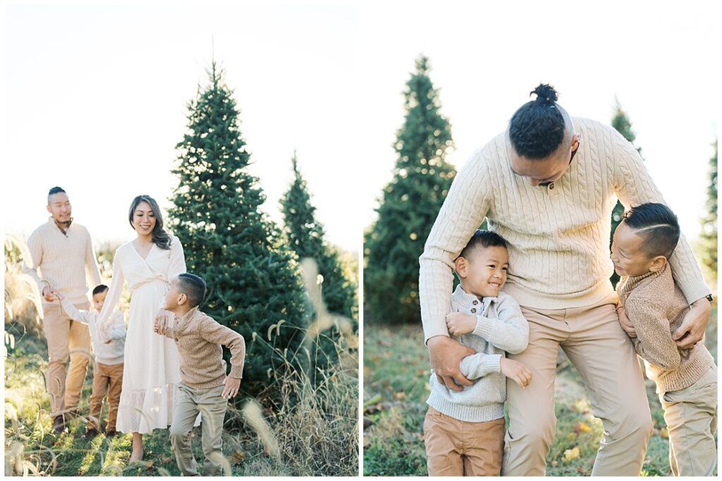 Family Photos At A Christmas Tree Farm.