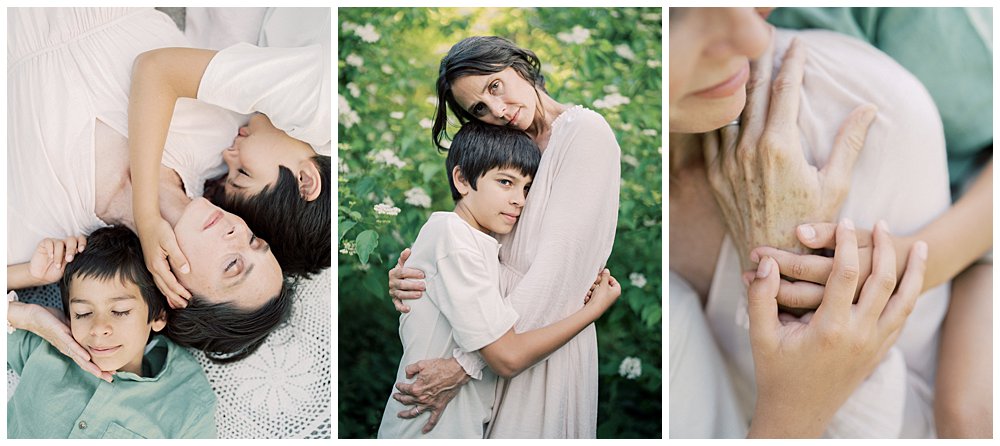 A Collage Of Three Images During Great Falls Family Photos With A Mother And Her Two Sons.