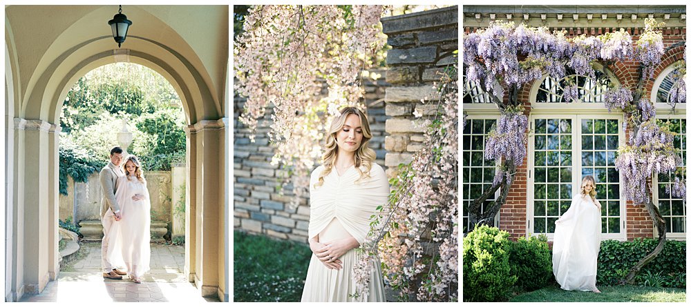 Collage Of 3 Images Together From A Maternity Session At Dumbarton Oaks In Georgetown.