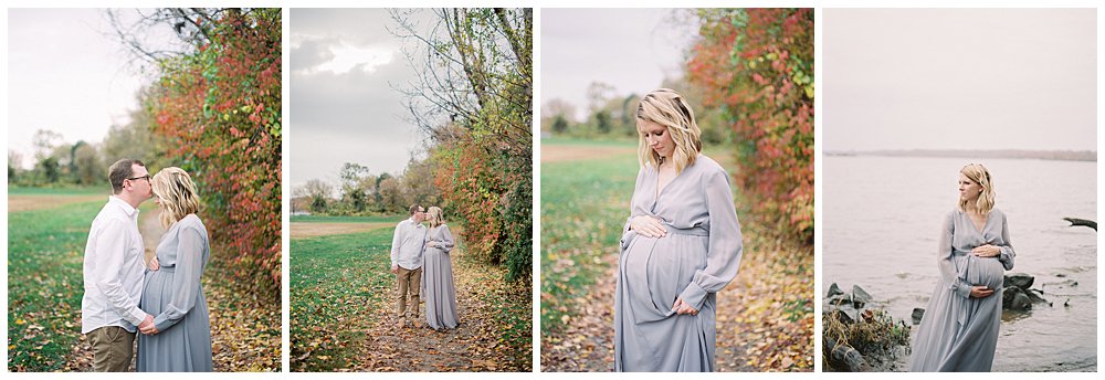 Collage Of Four Images Of A Maternity Session At Jones Point Park In Alexandria On A Cloudy Morning.