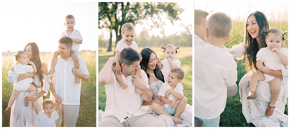 Three Images Of A Family Of Five During A Sunrise Session At Manassas Battlefield In Northern Va.