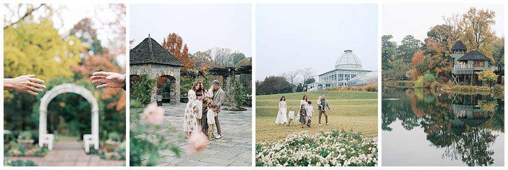 A Collage Of Four Lewis Ginter Botanical Garden Photos From A Family Photo Session.
