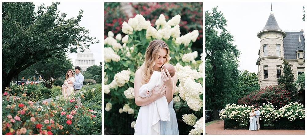 How To Choose The Best Location For Your Newborn Session: Collage Of Three Images From An Outdoor Newborn Session In Washington Dc. 