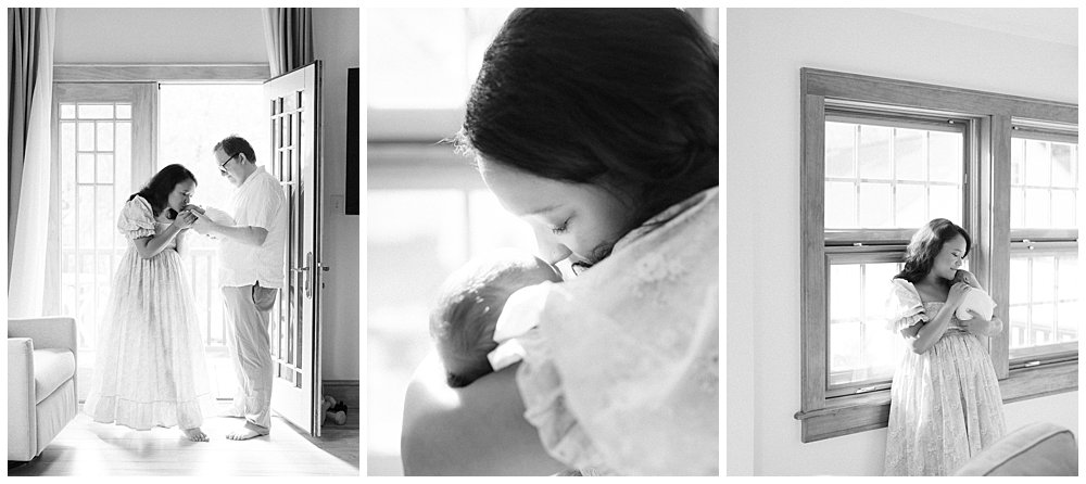 How To Choose The Best Location For Your Newborn Session: Collage Of Three Black And White Images From An In-Home Newborn Session. 
