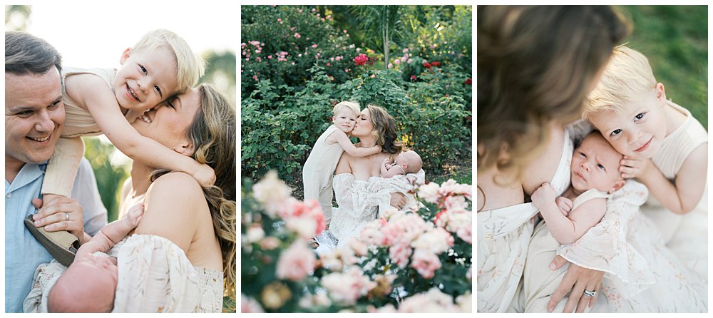 Collage Of Three Images From An Outdoor Newborn Session With A Toddler Big Brother.