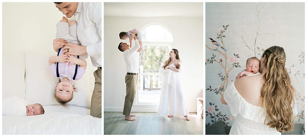 Collage Of Three Images From A Studio Newborn Session With A Toddler Big Brother.