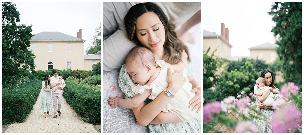 What If It’s Rainy Or Cloudy On My Session Day? Collage Of Three Images From A Cloudy Day Family Session In A Garden.
