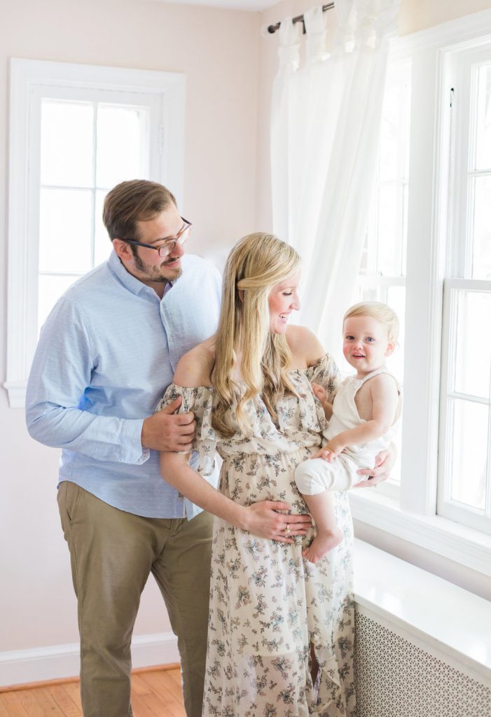DC Maternity Photographer, Marie Elizabeth Photography, standing with husband and son.