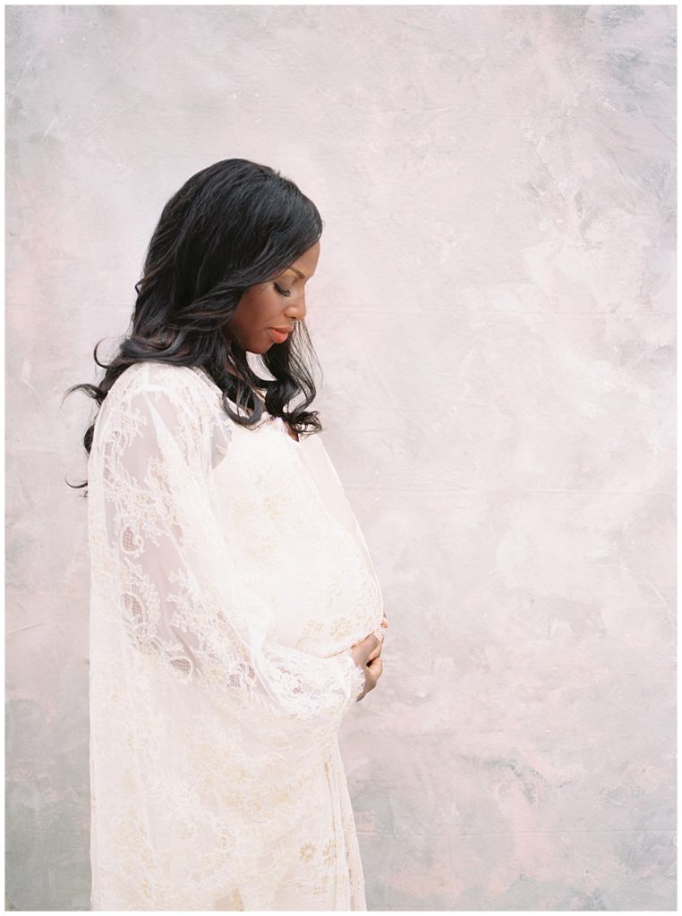 Maternity session with vintage gown and robe