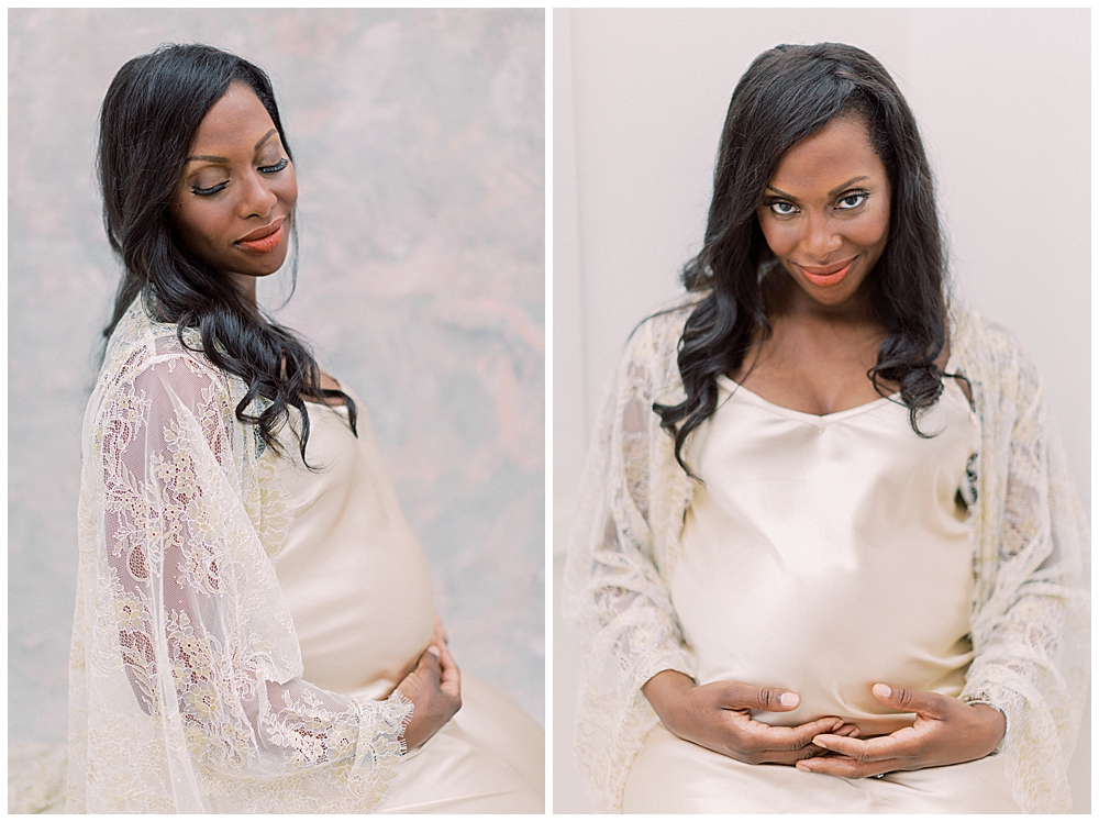 Mother during her studio maternity session outside of Washington, D.C.