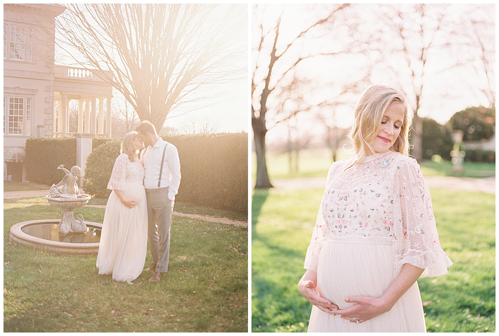 Golden light during DC maternity session at The Great Marsh Estate