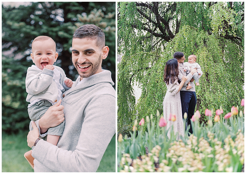 Family photo session in Brookside Gardens with tulips