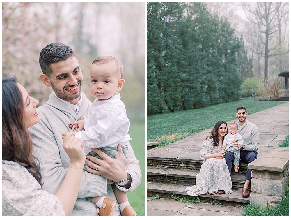 Young family during photo session in Brookside Gardens in Maryland.