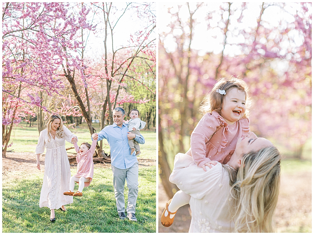 Family walks with their little girl at the National Arboretum during their DC family photo session