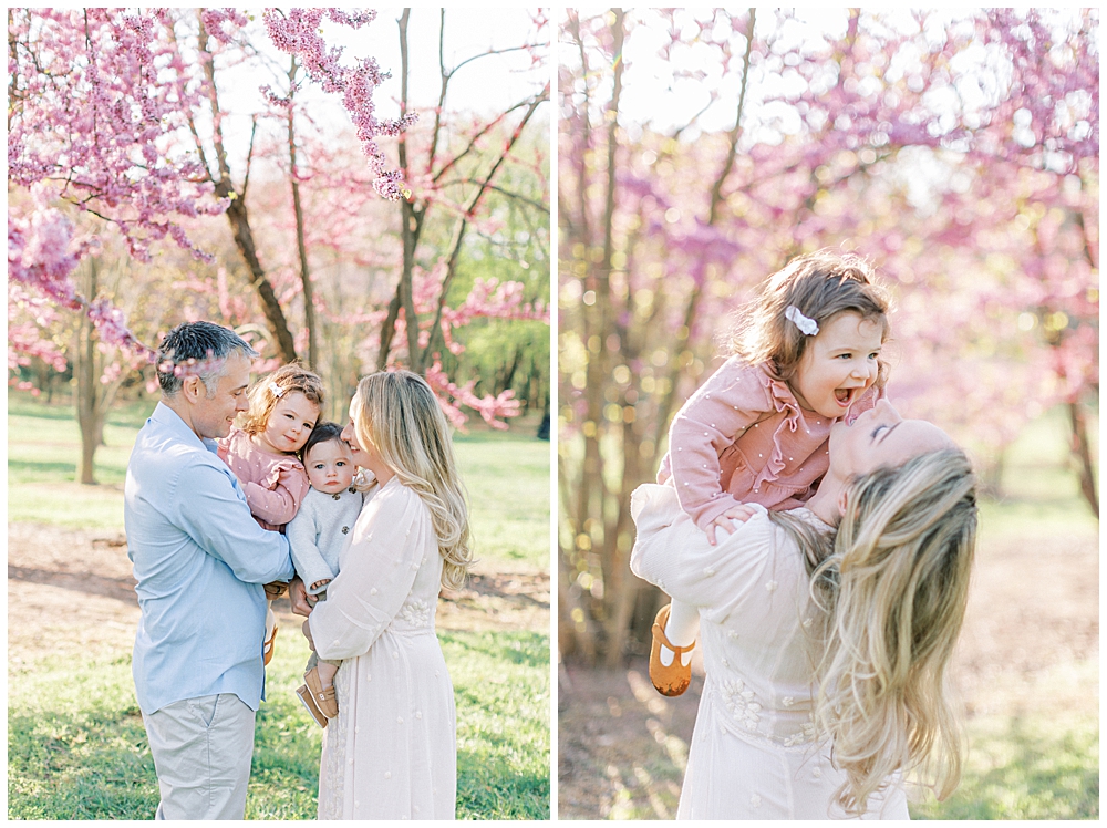 Family cuddles together during their DC photo shoot at the National Arboretum